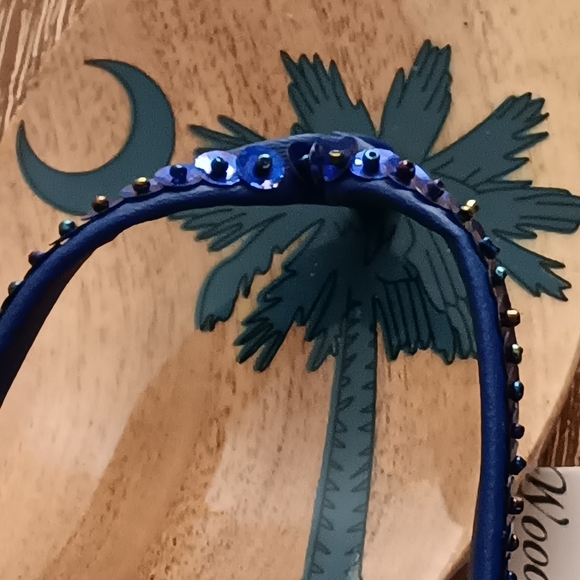 Blue Palm Tree Motif Sz 8 Woodie Sandals/ Clogs - Picture 3 of 8